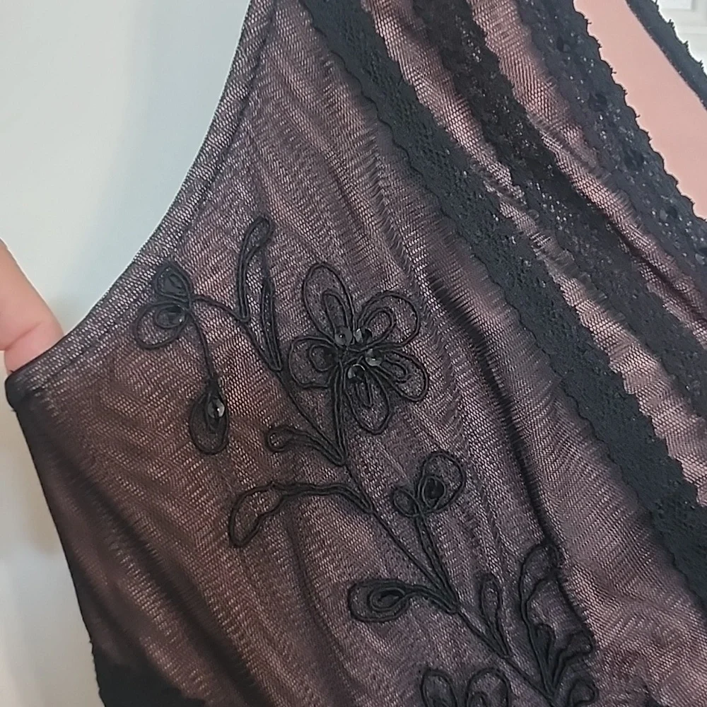 Pink Black Lace Floral Y2K Whimsy Goth Fairy Balletcore Dress EUC Size 8 BCBG
